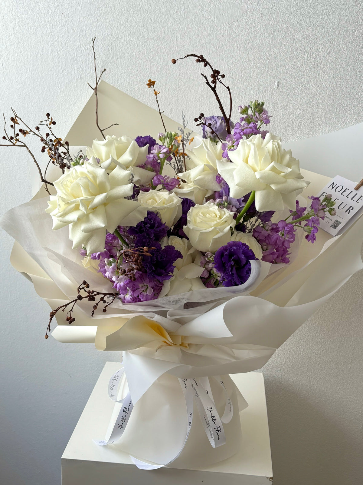 "Painted Violet" White & Purple Fresh Flower Bouquet