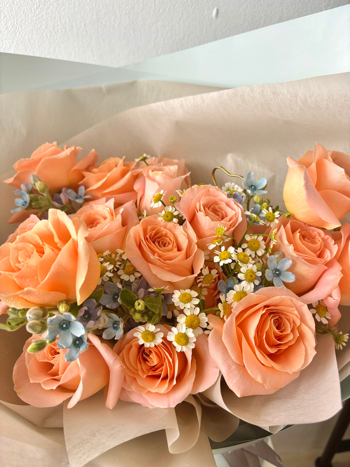 “Apricot Skies” Soft Peach Roses Fresh Flower Bouquet