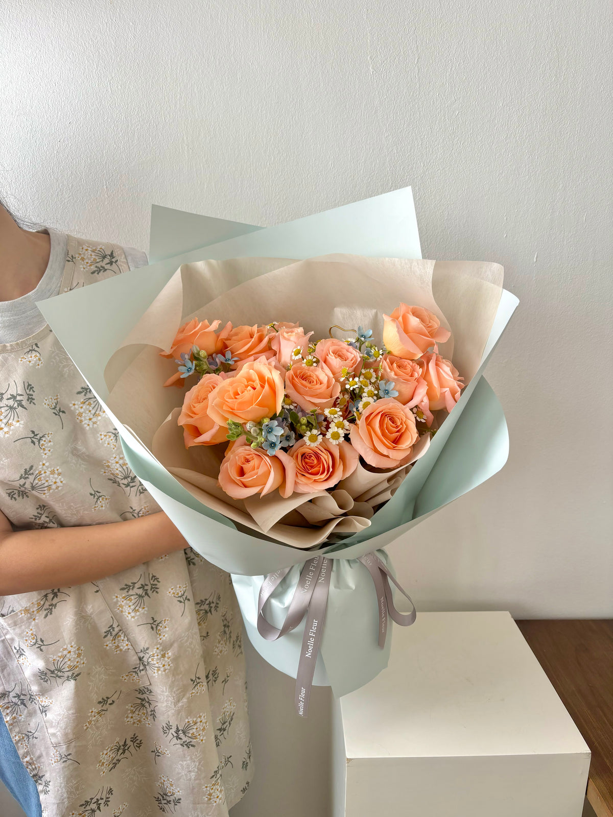 “Apricot Skies” Soft Peach Roses Fresh Flower Bouquet