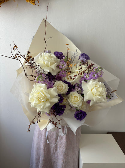 "Painted Violet" White & Purple Fresh Flower Bouquet