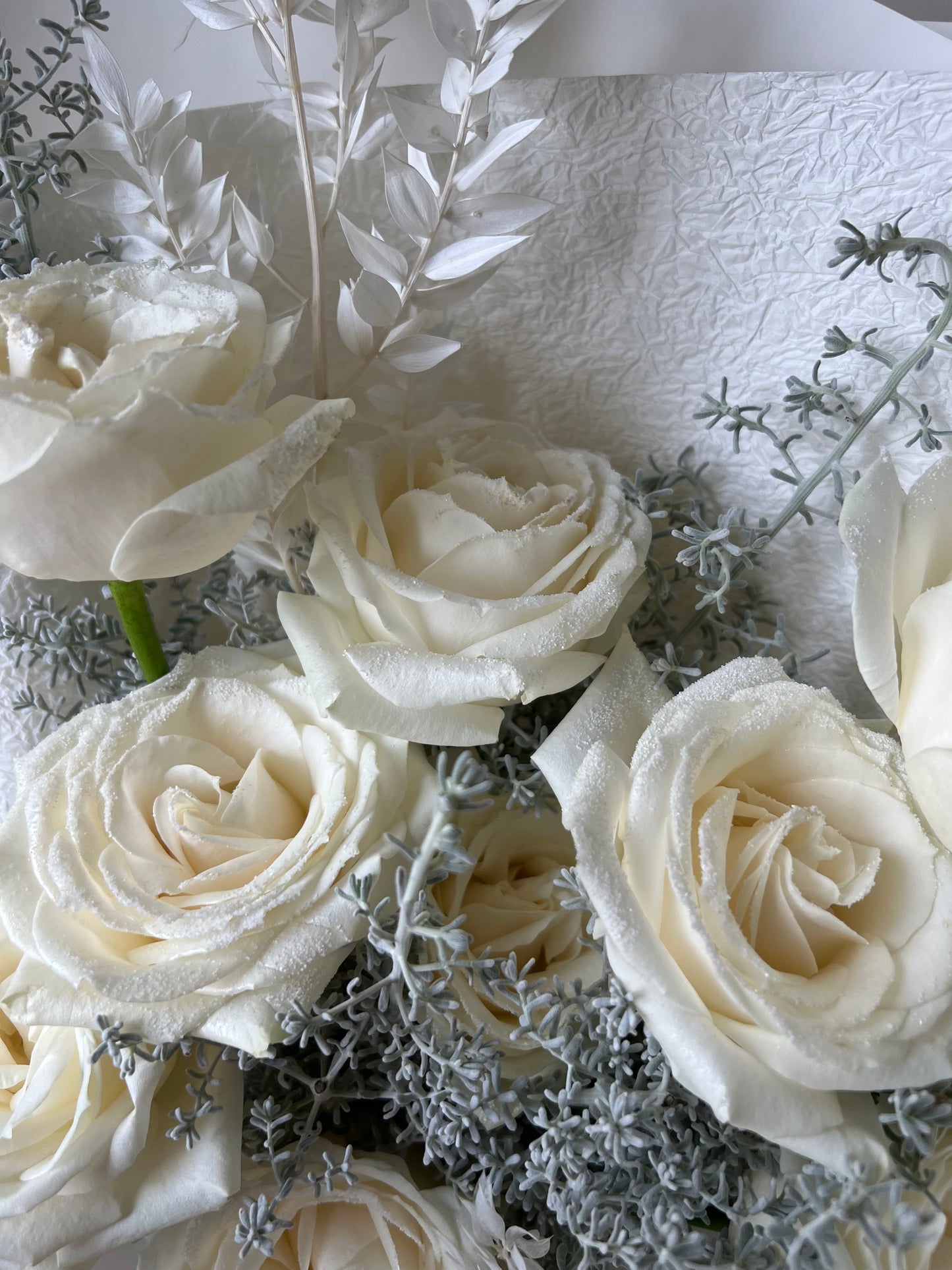 “Frosted Elegance” White Rose Bouquet