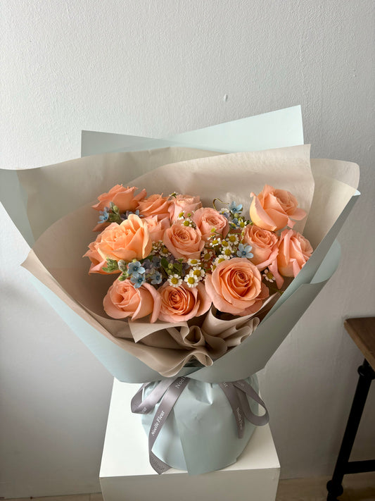 “Apricot Skies” Soft Peach Roses Fresh Flower Bouquet