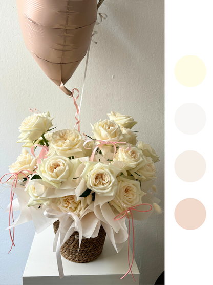 "Mi Amour" White O’hara Lychee Rose Basket