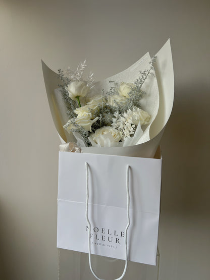 “Frosted Elegance” White Rose Bouquet