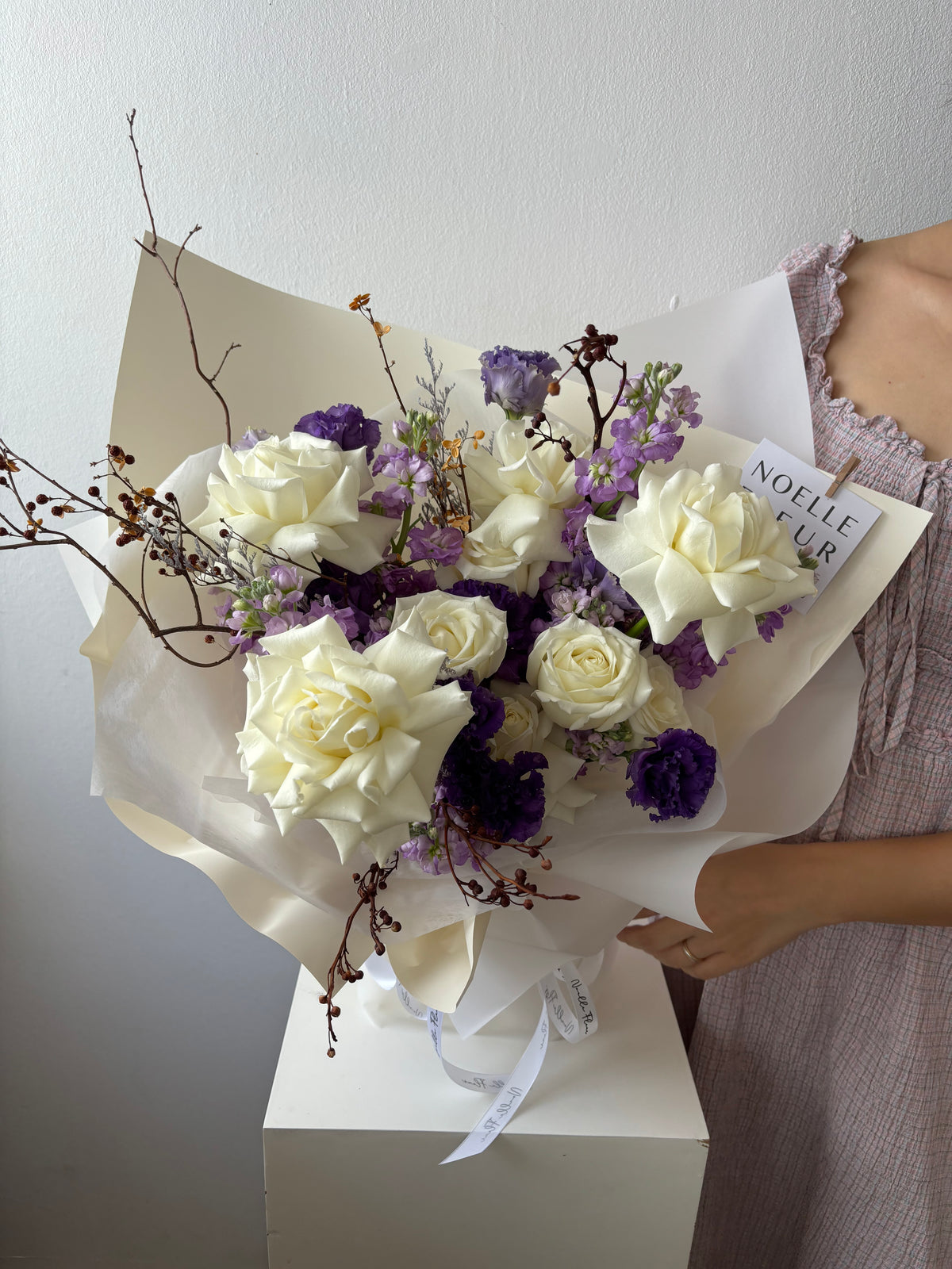 "Painted Violet" White & Purple Fresh Flower Bouquet