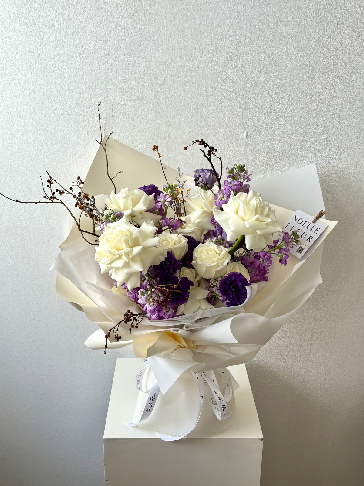 "Painted Violet" White & Purple Fresh Flower Bouquet