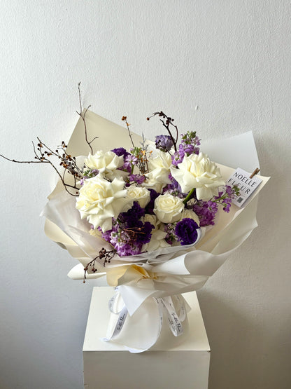 "Painted Violet" White & Purple Fresh Flower Bouquet