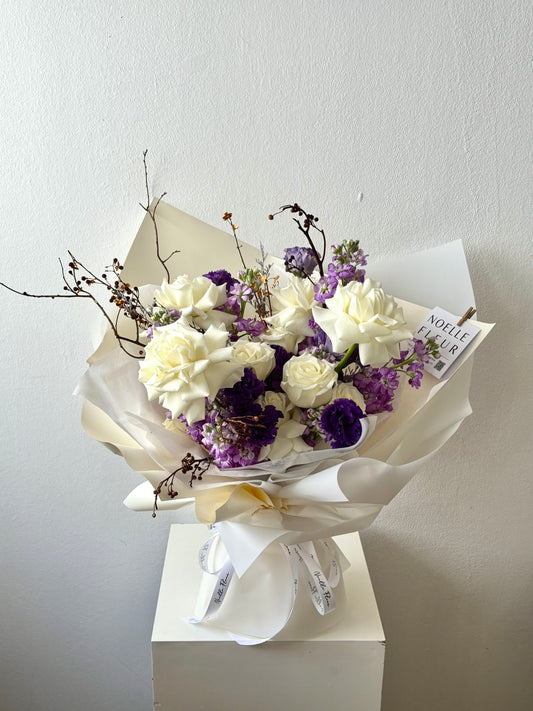 "Painted Violet" White & Purple Fresh Flower Bouquet