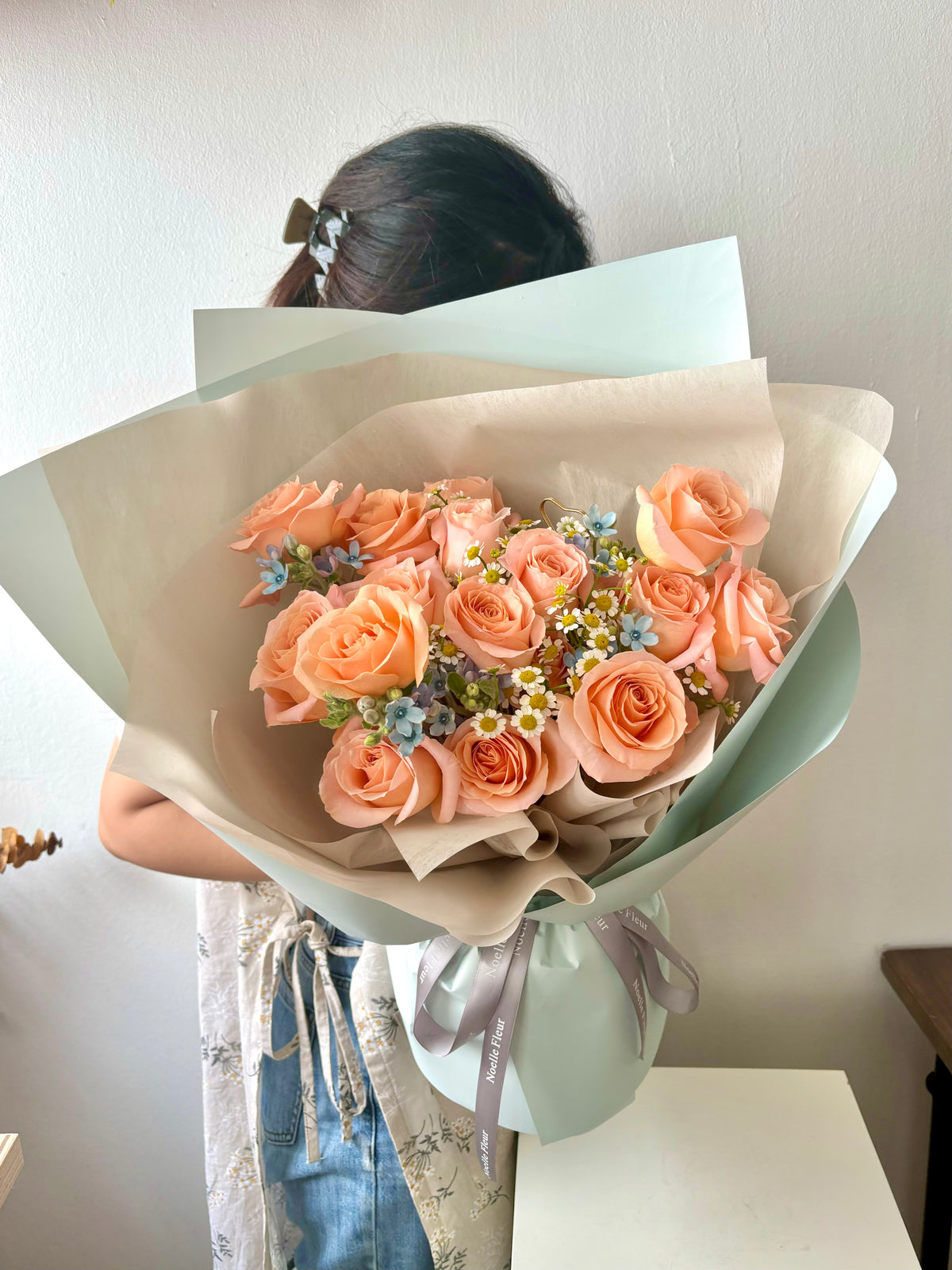 “Apricot Skies” Soft Peach Roses Fresh Flower Bouquet