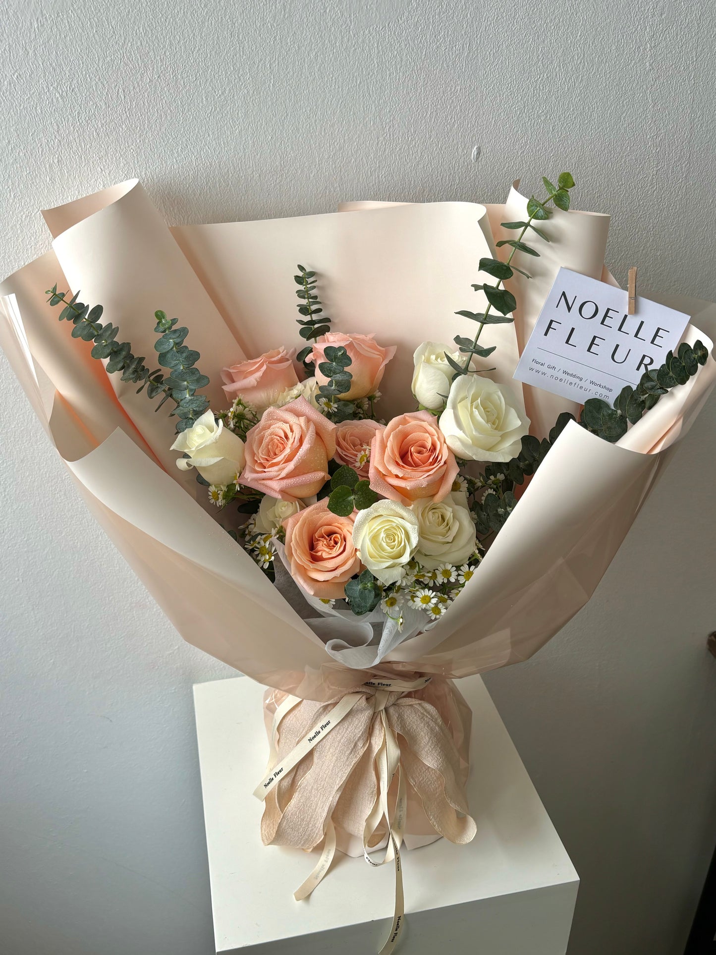 "Rosy"  Pastel Peach & White Fresh Roses | Noelle Fleur