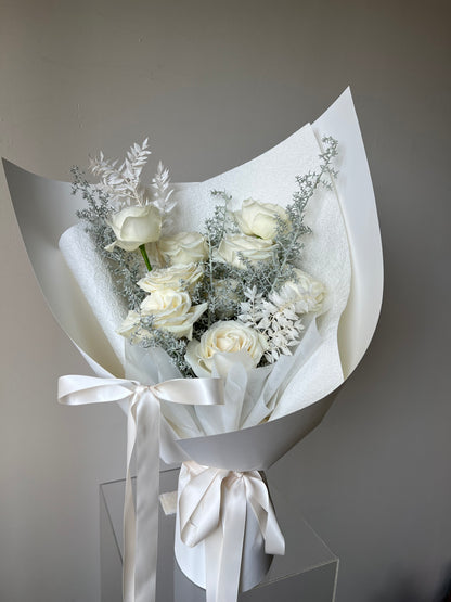 “Frosted Elegance” White Rose Bouquet
