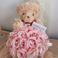 "Rosy Bear Embrace" Teddy Bear Rose Bloom Basket