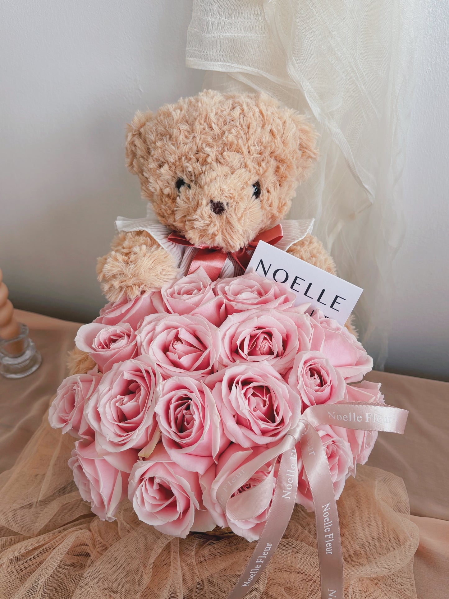 "Rosy Bear Embrace" Teddy Bear Rose Bloom Basket