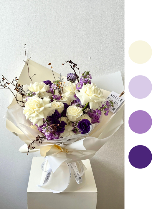 "Painted Violet" White & Purple Fresh Flower Bouquet