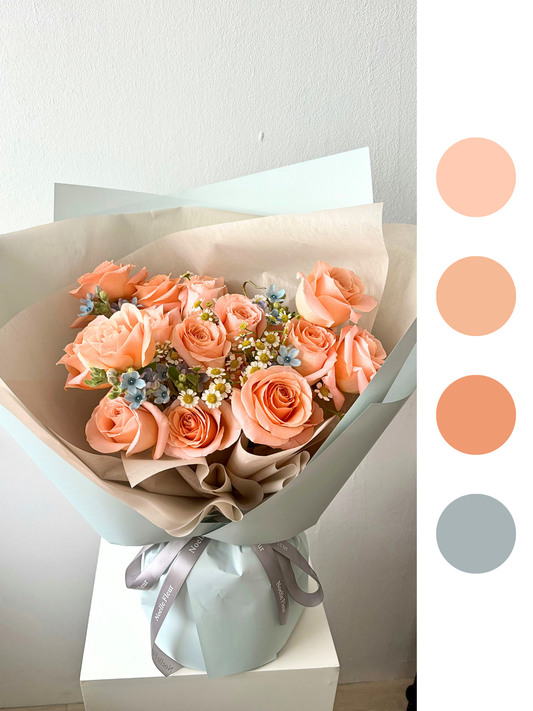 “Apricot Skies” Soft Peach Roses Fresh Flower Bouquet
