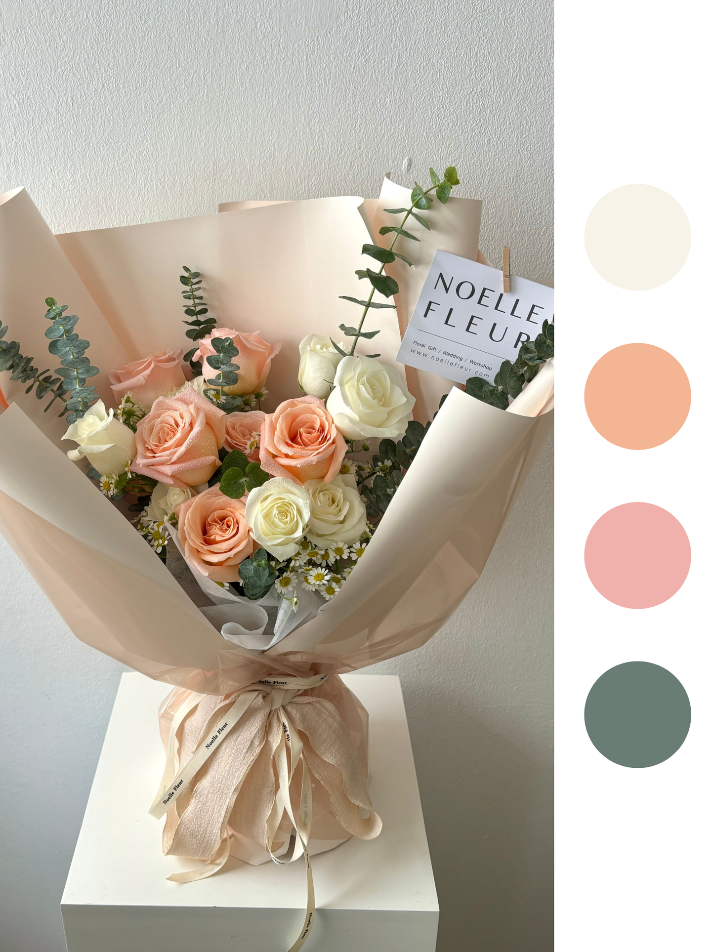 "Rosy"  Pastel Peach & White Fresh Rose Bouquet