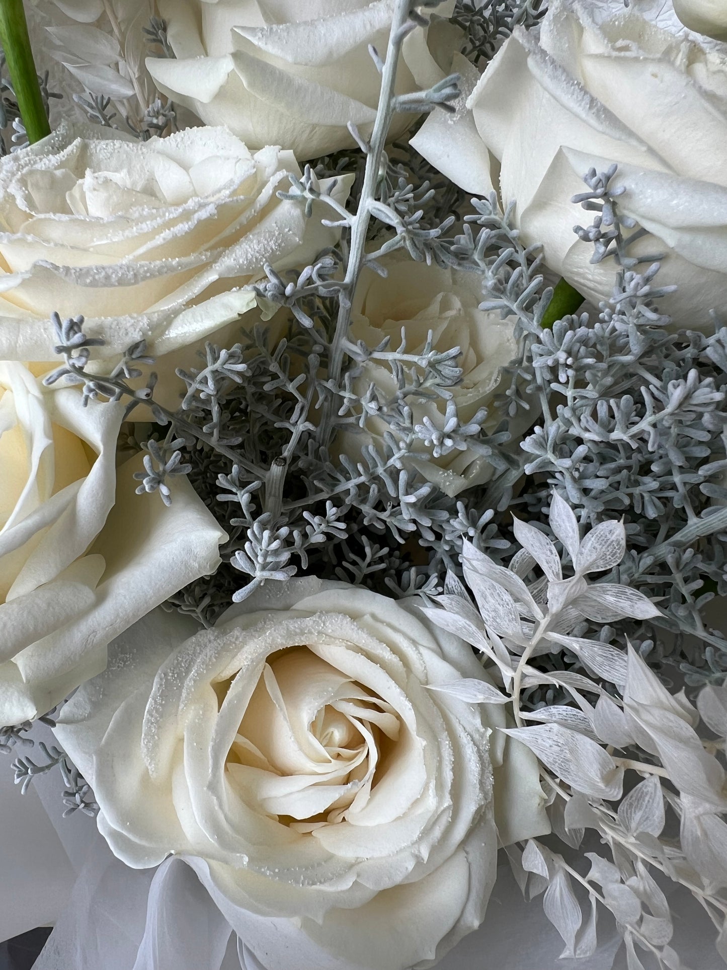 “Frosted Elegance” White Rose Bouquet