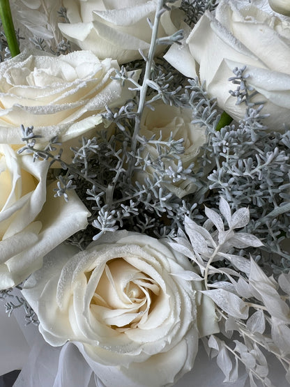 “Frosted Elegance” White Rose Bouquet
