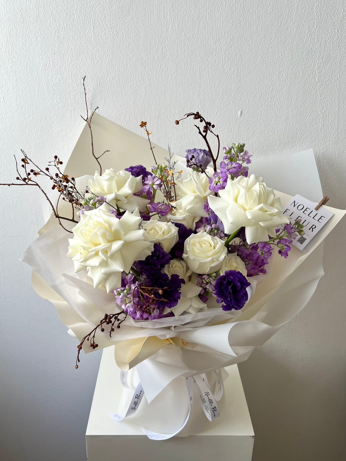 "Painted Violet" White & Purple Fresh Flower Bouquet