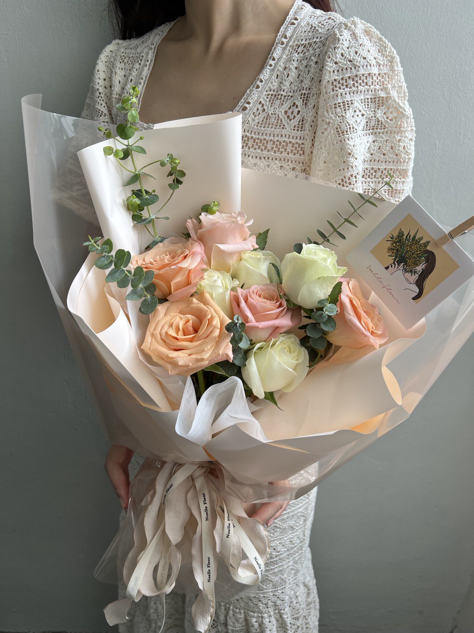 "Rosy"  Pastel Peach & White Fresh Roses | Noelle Fleur