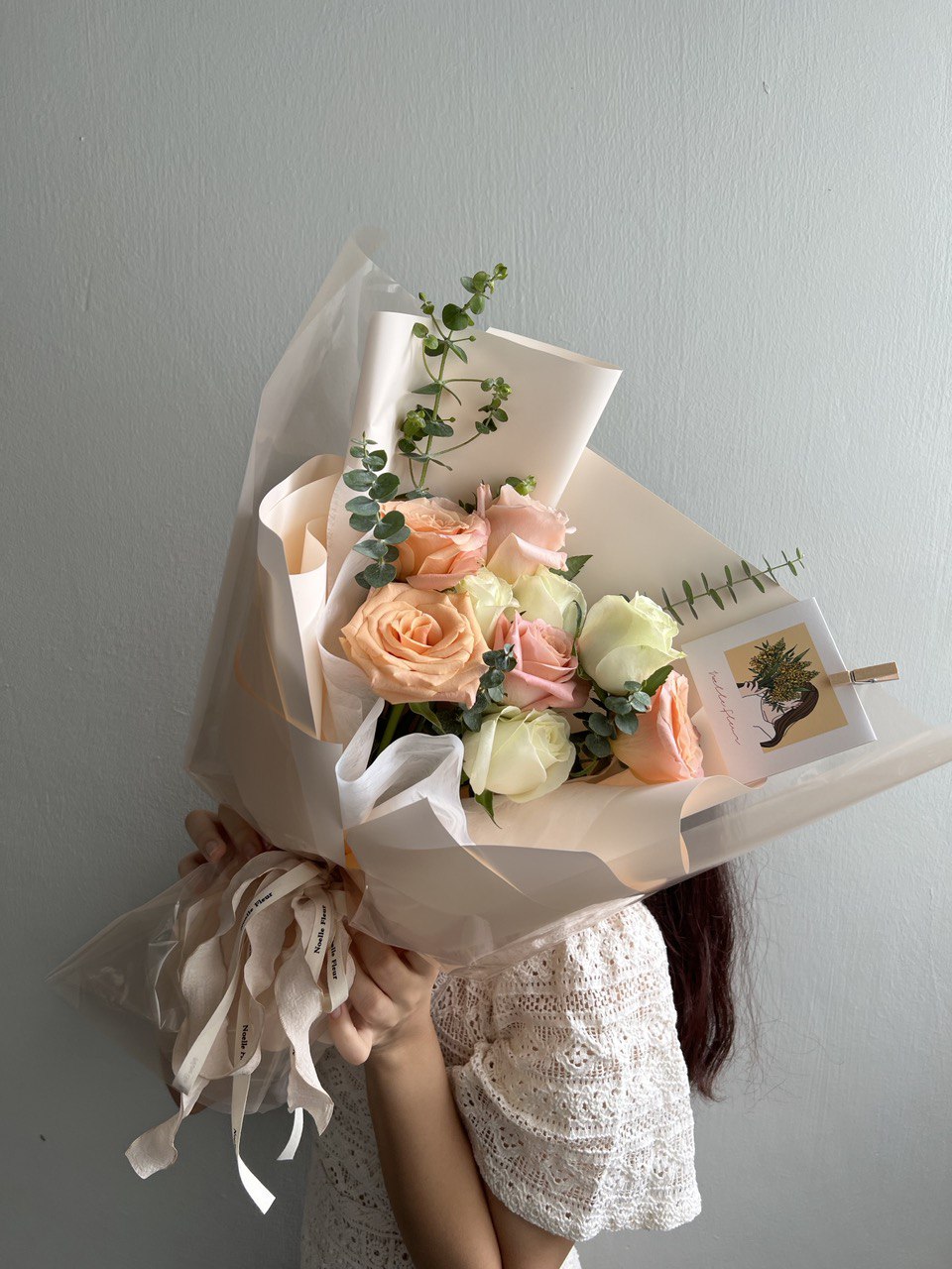 "Rosy"  Pastel Peach & White Fresh Roses | Noelle Fleur