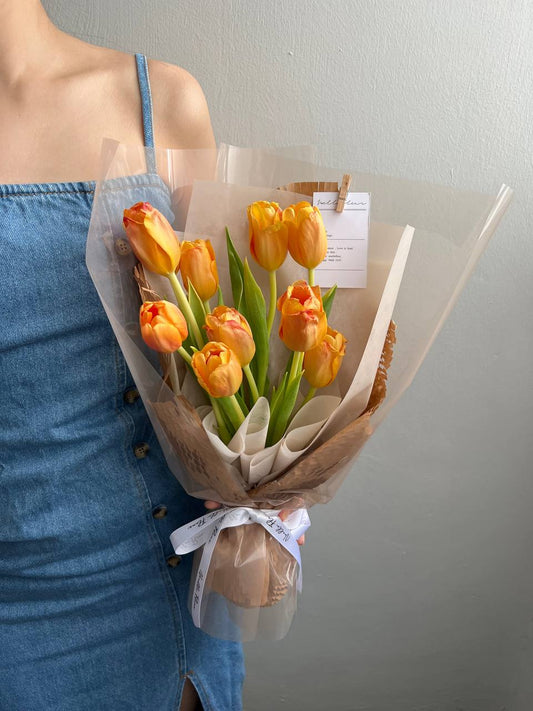 "Tangerine Dream" Fresh Tulips Bouquet |Noelle Fleur